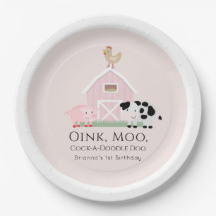 Landtiere Barnyard Girl Pink Geburtstag Pappteller