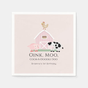 Landtiere Barnyard Girl Pink Geburtstagspapier Serviette