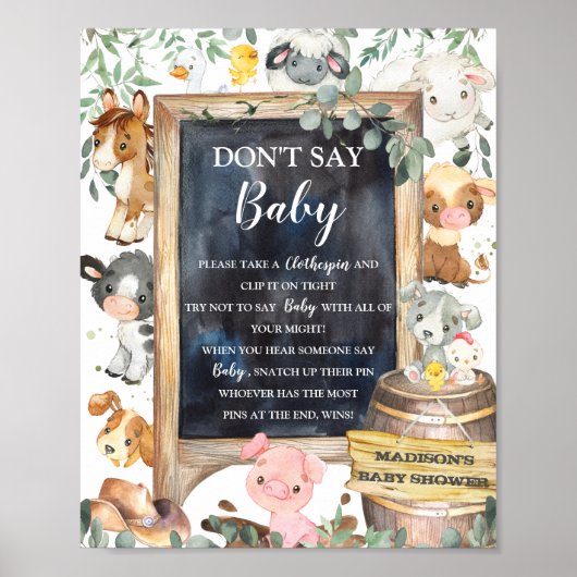 Landtiere Barnyard Greenery Say Baby Game nicht Poster (Vorne)