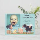 Landtiere Barnyard Kindergeburtstag Foto einladen Einladung (Stehend Vorderseite)