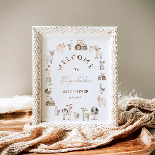 Landtiere Barnyard Neutral Baby Dusche Willkommen Poster
