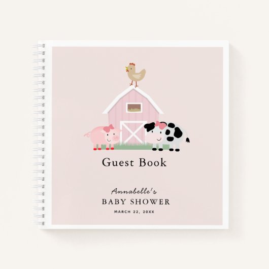 Landtiere Barnyard Pink Baby Shower Gästebuch Notizblock (Vorderseite)