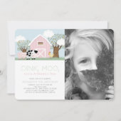 Landtiere Barnyard Pink Barn Birthday Foto Einladung (Vorderseite)