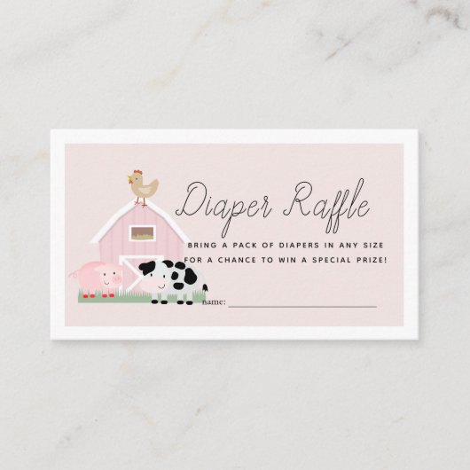 Landtiere Barnyard Pink Diaper Raffle Ticket Begleitkarte (Vorderseite)