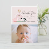 Landtiere Barnyard Pink Geburtstag Danke Karte (Stehend Vorderseite)