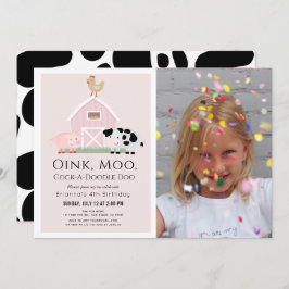 Landtiere Barnyard Pink Girl Foto Geburtstag Einladung