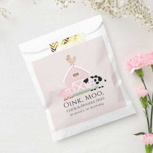 Landtiere Barnyard Pink Girl Geburtstag Gunst Beut Geschenktütchen (Versiegelt)