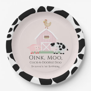 Landtiere Barnyard Pink Girl Geburtstag Pappteller