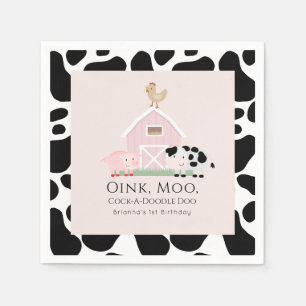 Landtiere Barnyard Pink Girl Geburtstagspapier Serviette
