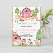 Landtiere Barnyard Pink Girl Geburtstagsparty Einladung (Stehend Vorderseite)