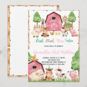 Landtiere Barnyard Pink Girl Geburtstagsparty Einladung (Vorne/Hinten)