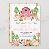 Landtiere Barnyard Pink Girl Geburtstagsparty Einladung (Vorne/Hinten)