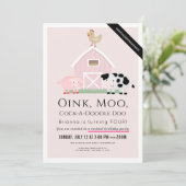 Landtiere Barnyard Pink Girl Virtual Geburtstag Einladung (Stehend Vorderseite)