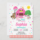 Landtiere Barnyard Pink Kariertes Mädchen Geburtst Einladung (Vorderseite)