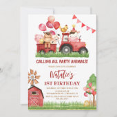 Landtiere, Barnyard, Ranch Girls 1. Geburtstag Einladung (Vorderseite)