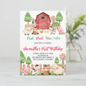 Landtiere Barnyard Red Boy Birthday Party Einladung (Stehend Vorderseite)