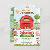 Landtiere Barnyard Red Tractor Geburtstag Einladung (Vorne/Hinten)