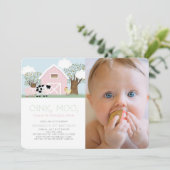 Landtiere Barnyard Rosa Stall 1. Geburtstag Foto Einladung (Stehend Vorderseite)