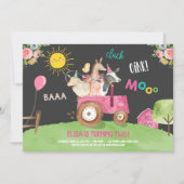 Landtiere Barnyard Traktor Pink Bauernhof Party Einladung (Vorderseite)