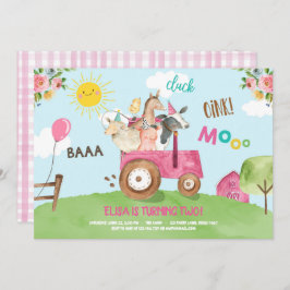 Landtiere Barnyard Traktor Pink Bauernhof Party Einladung