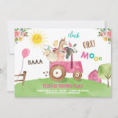 Landtiere Barnyard Traktor Pink Bauernhof Party Einladung (Vorderseite)