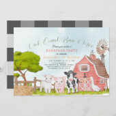 Landtiere Barnyard Wasserfarbe 1. Geburtstag Einladung (Vorne/Hinten)