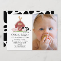 Landtiere Barnyard Weißes Foto 1. Geburtstag