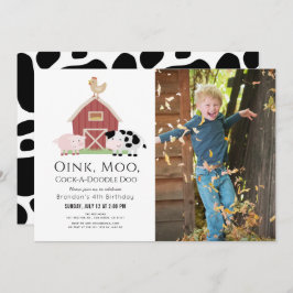 Landtiere Barnyard Weißes Foto Geburtstag Einladung