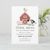 Landtiere Barnyard White 1. Geburtstag Einladung (Stehend Vorderseite)