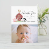 Landtiere Barnyard White Geburtstag Vielen Dank Einladung (Stehend Vorderseite)