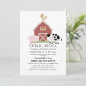 Landtiere Barnyard White Virtual Baby Dusche Einladung (Stehend Vorderseite)