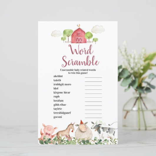 Landtiere Barnyard Word Scramble (Stehend Vorderseite)