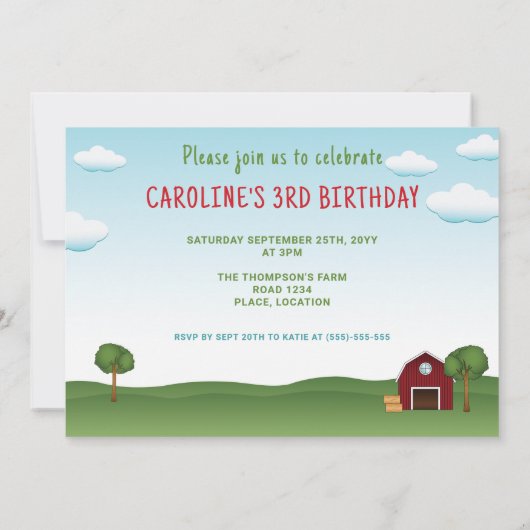 Landtiere Birthday Balloons und Hats Barnyard Einladung (Rückseite)