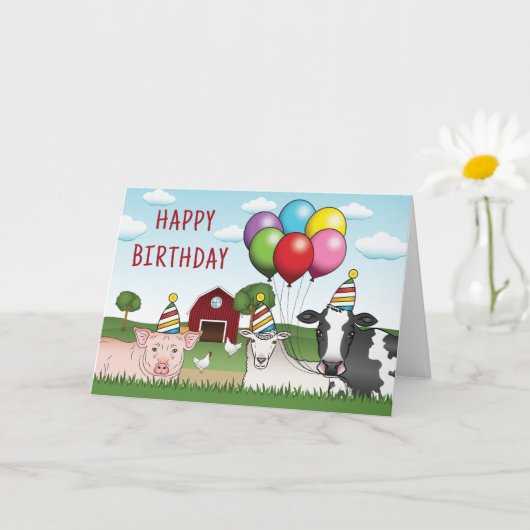 Landtiere Birthday Balloons und Hats Barnyard Karte (Kleine Pflanze)