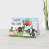 Landtiere Birthday Balloons und Hats Barnyard Karte (Vorderseite)