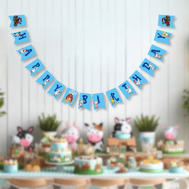 Landtiere blauer Hintergrund Geburtstag Wimpelkette