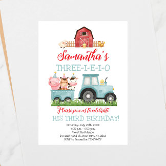 Landtiere Blue Boy Barnyard Geburtstagspartei Einladung