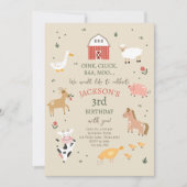 Landtiere Boy Gingham Barnyard Birthday Invitat Einladung (Vorderseite)