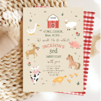 Landtiere Boy Gingham Barnyard Birthday Invitat