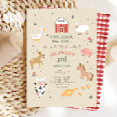 Landtiere Boy Gingham Barnyard Birthday Invitat Einladung