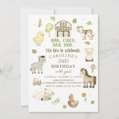 Landtiere Boy Green Barnyard Geburtstag Einladung (Vorderseite)