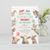 Landtiere Boy Red Gingham Barnyard Birthday Inv Einladung (Stehend Vorderseite)