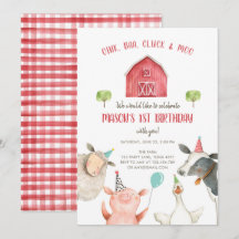 Landtiere Boy Red Gingham Barnyard Geburtstag