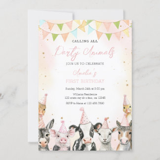 Landtiere, die das ganze Party zum 1. Geburtstag r Einladung