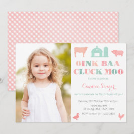 Landtiere, die Zoo-Party für Mädchen mit Foto vert Einladung