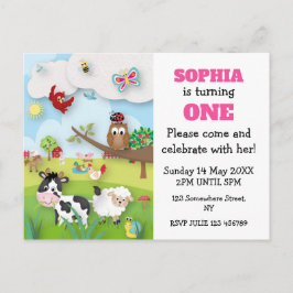 Landtiere Einladung zum ersten Geburtstag Postkarte