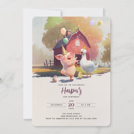 Landtiere Einladung zur Geburtstagsfeier (Vorderseite)