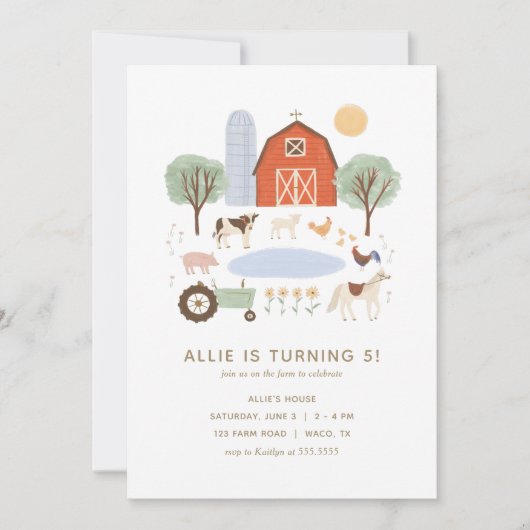 Landtiere Einladung zur Geburtstagsfeier (Vorderseite)