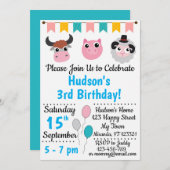 Landtiere Einladungen zum Geburtstag (Vorne/Hinten)