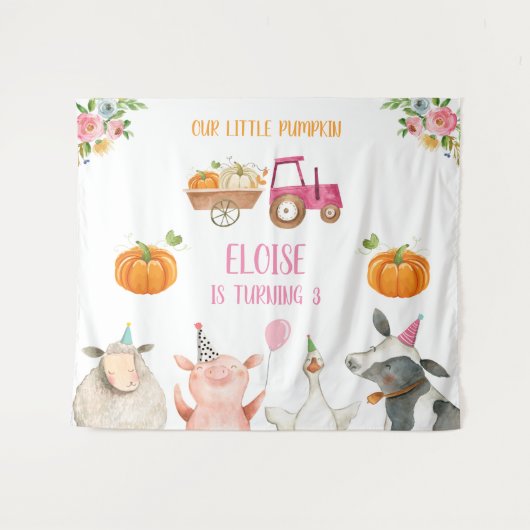 Landtiere Geburtstag Barnyard Pumpkin Fall Banner Wandteppich (Vorderseite (Horizontal))